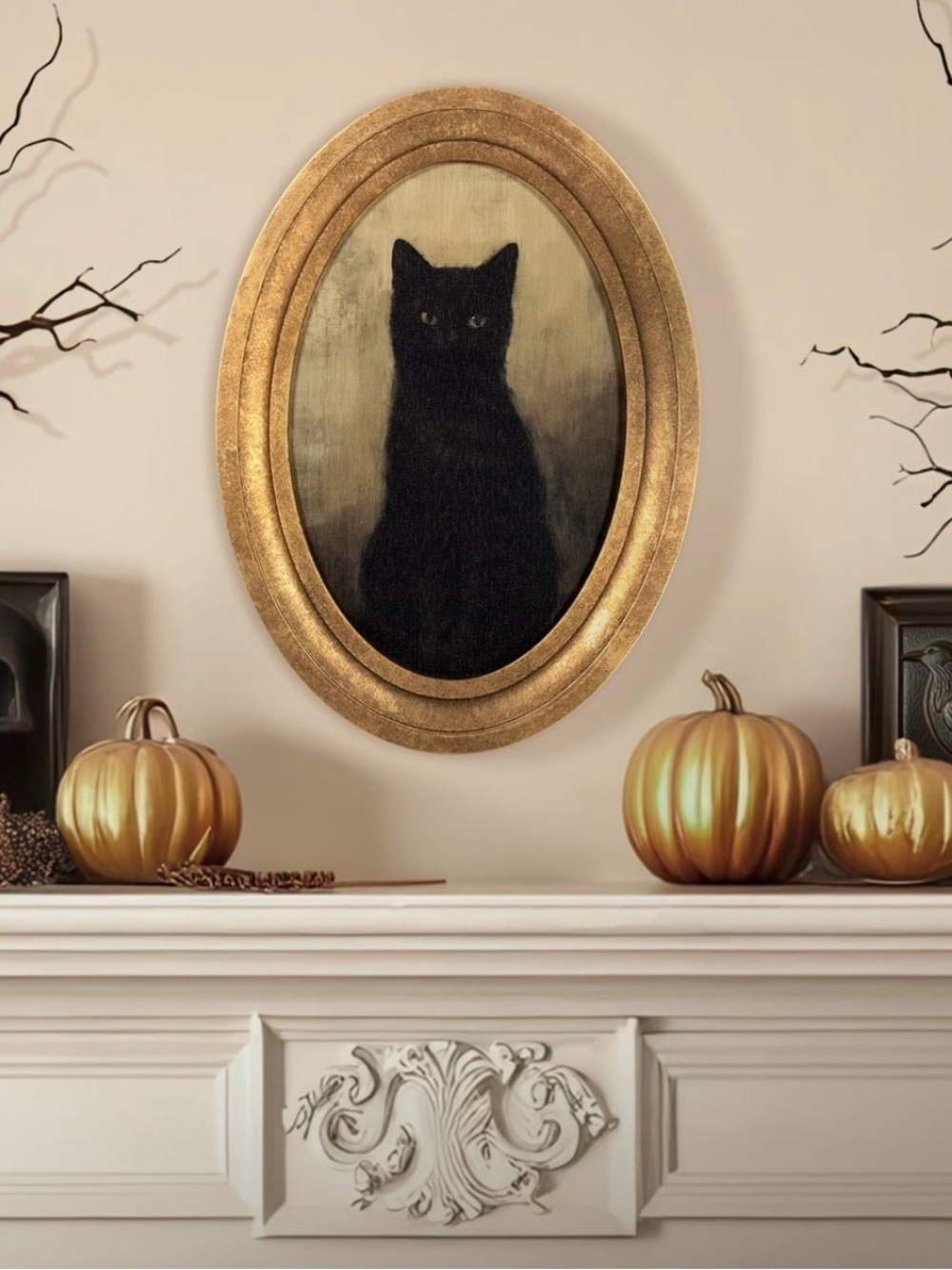 My Texas House Halloween 2026 Black Cat Oval MDF Canvas Print NWT